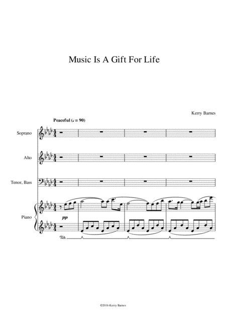 Music Is A Gift For Life A Work For Adult Mixed Choir With Piano Accompaniment Sheet Music