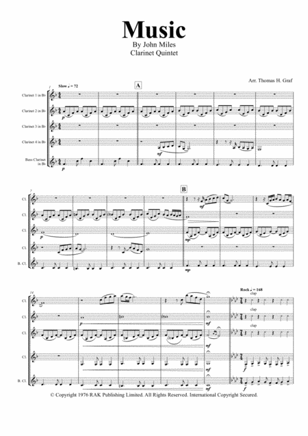 Music Was My First Love John Miles Clarinet Quintet Sheet Music