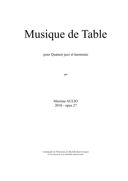 Musique De Table Tafelmusik For Jazz Quartet Wind Band Score Sheet Music
