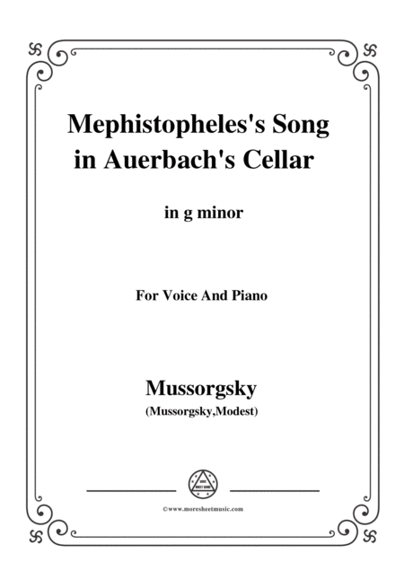 Mussorgsky Mephistopheless Song In Auerbachs Cellar In G Minor For Voice And Piano Sheet Music