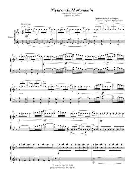 Mussorgsky Night On Bald Mountain For Piano Solo Sheet Music