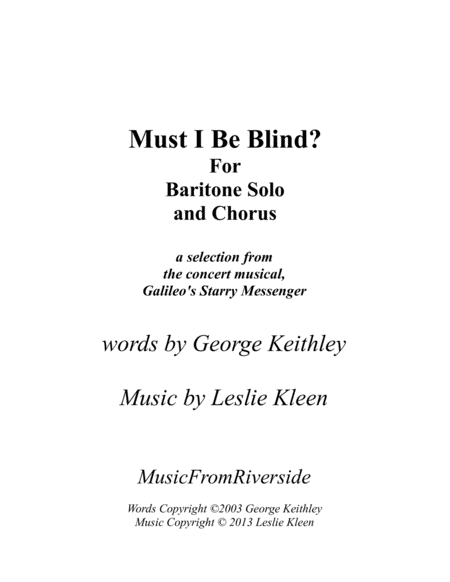 Must I Be Blind For Baritone Solo And Chorus Sheet Music