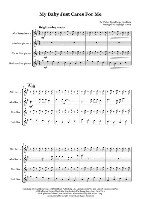 My Baby Just Cares For Me By Nina Simone Saxophone Quartet Aatb Sheet Music