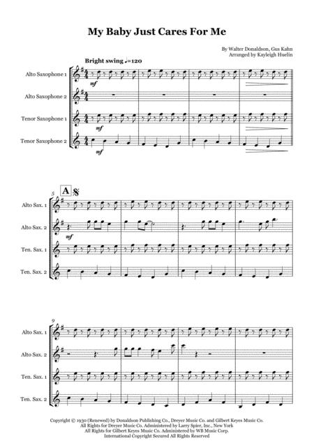 My Baby Just Cares For Me By Nina Simone Saxophone Quartet Aatt Sheet Music