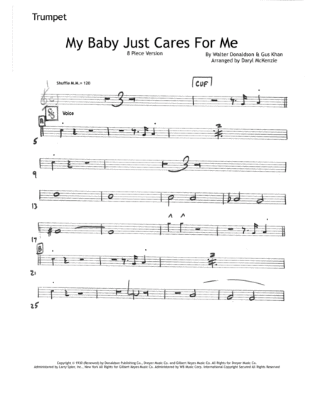 My Baby Just Cares For Me Small Band 4 Horns Vocal Key Bb Sheet Music