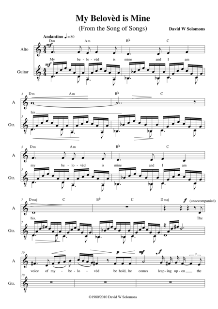 My Beloved Is Mine For Alto And Guitar Sheet Music