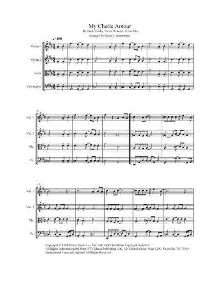 My Cherie Amour Arranged For String Quartet Score Parts With Mp3 Sheet Music