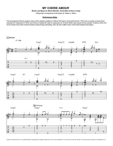 My Cherie Amour By Stevie Wonder For Fingerstyle Solo Guitar Sheet Music