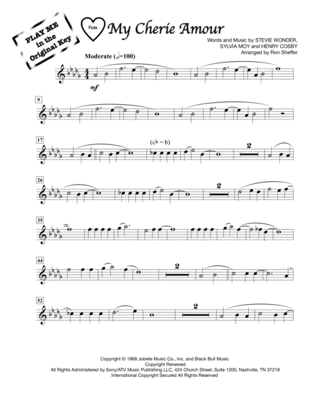 My Cherie Amour Flute Solo Play Me In The Original Key Sheet Music