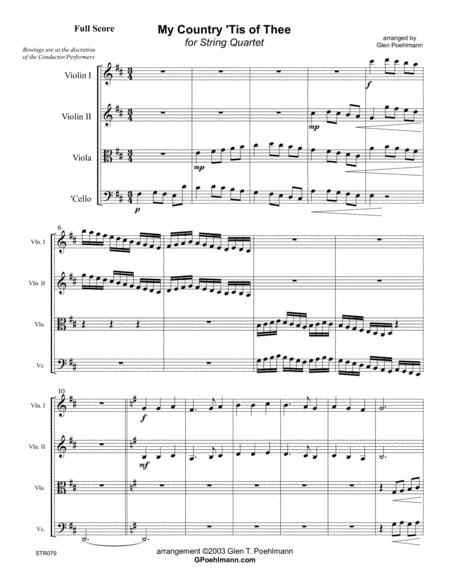 My Country Tis Of Thee America Arranged For String Quartet Sheet Music