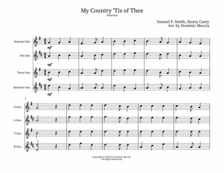 My Country Tis Of Thee America Sax Quartet Sheet Music