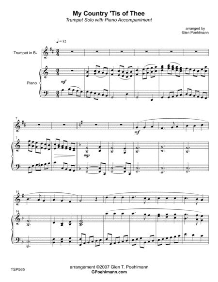 My Country Tis Of Thee America Trumpet Solo With Piano Accompaniment Sheet Music