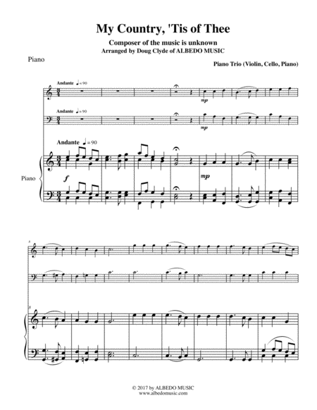 My Country Tis Of Thee For Piano Trio Sheet Music