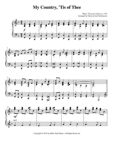 My Country Tis Of Thee Sheet Music