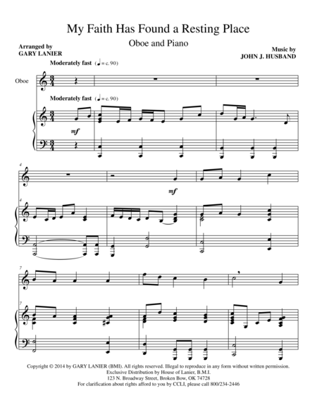 Free Sheet Music My Faith Has Found A Resting Place Oboe And Piano With Ob Part