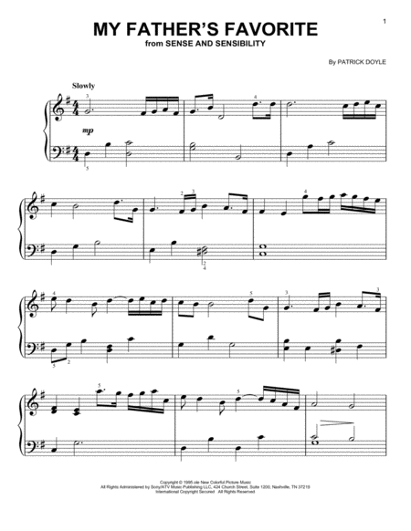 My Fathers Favorite From Sense And Sensibility Sheet Music