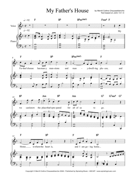 My Fathers House Piano Vocal Score In F Sheet Music