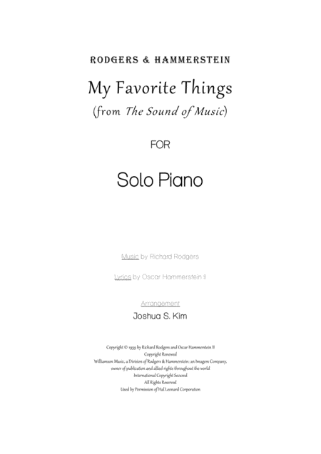 My Favorite Things For Solo Piano Easy Piano Sheet Music