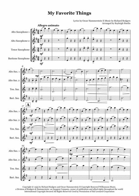 Free Sheet Music My Favorite Things From The Sound Of Music Saxophone Quartet Aatb