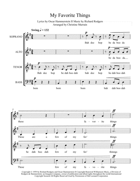 Free Sheet Music My Favorite Things Vocal Jazz 4 Part Harmony