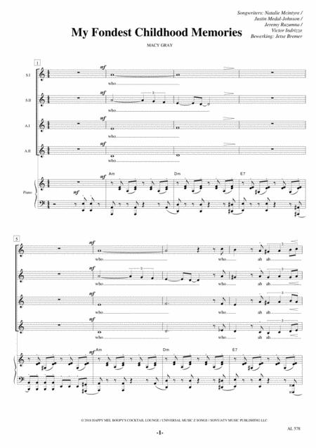 My Fondest Childhood Memories Ssaa Piano Sheet Music