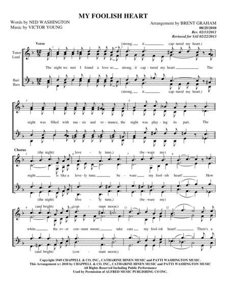 Free Sheet Music My Foolish Heart Women