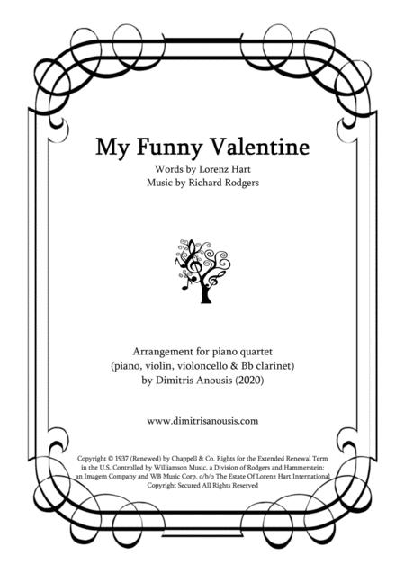 My Funny Valentine Amazing Arrangement For Piano Quartet Pno Vcl Vln Bb Clarinet Sheet Music