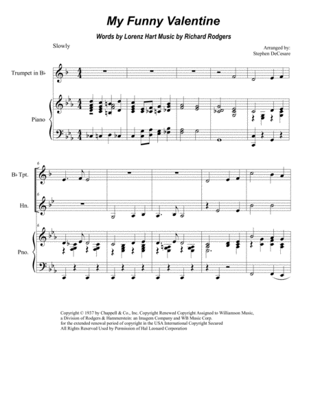 Free Sheet Music My Funny Valentine Duet For Bb Trumpet And French Horn