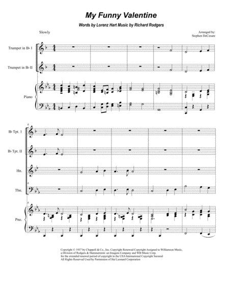 My Funny Valentine For Brass Quartet Sheet Music