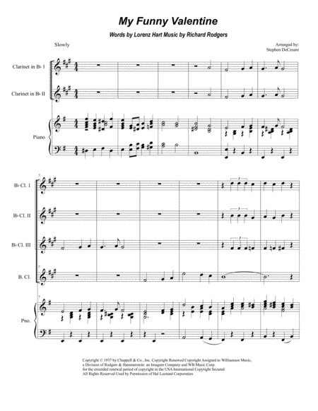 My Funny Valentine For Clarinet Choir Sheet Music