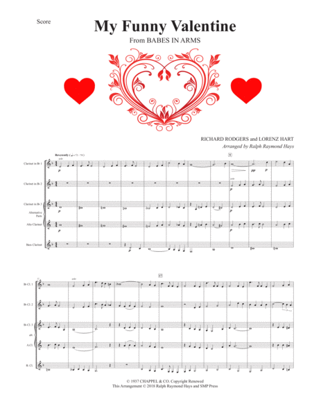 Free Sheet Music My Funny Valentine For Clarinet Quartet