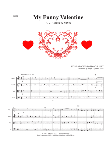 My Funny Valentine For String Quartet Sheet Music