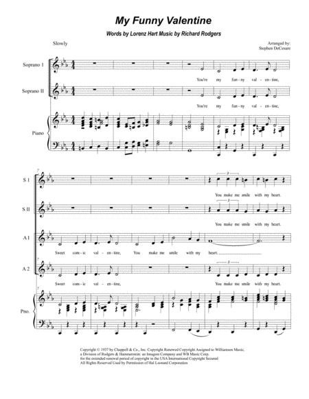 My Funny Valentine For Vocal Quartet Ssaa Sheet Music