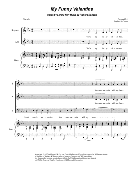 My Funny Valentine For Vocal Trio Sab Sheet Music