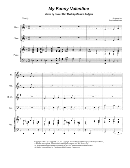 My Funny Valentine For Woodwind Quartet Sheet Music