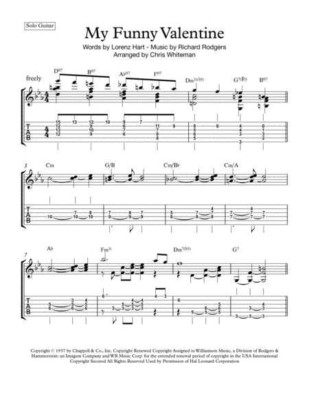 My Funny Valentine Jazz Guitar Chord Melody Sheet Music