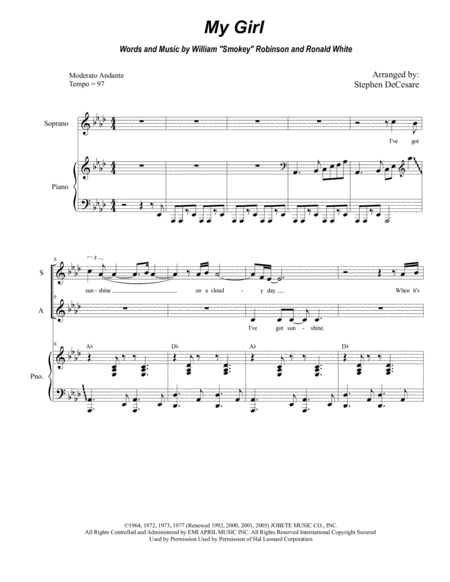 My Girl Duet For Soprano And Alto Solo Sheet Music