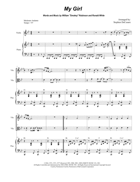 Free Sheet Music My Girl Duet For Violin And Viola