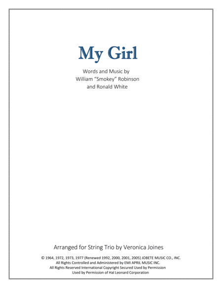 My Girl For String Trio Violin 1 Violin 2 Cello Sheet Music