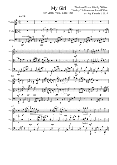 My Girl For Violin Viola Cello Trio Sheet Music