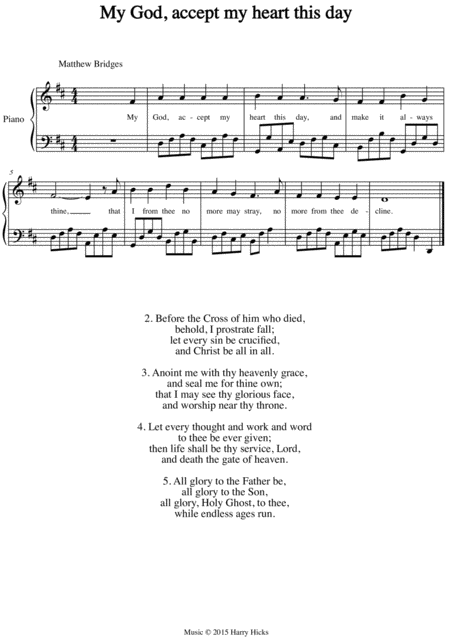 Free Sheet Music My God Accept My Heart This Day A New Tune To A Wonderful Old Hymn