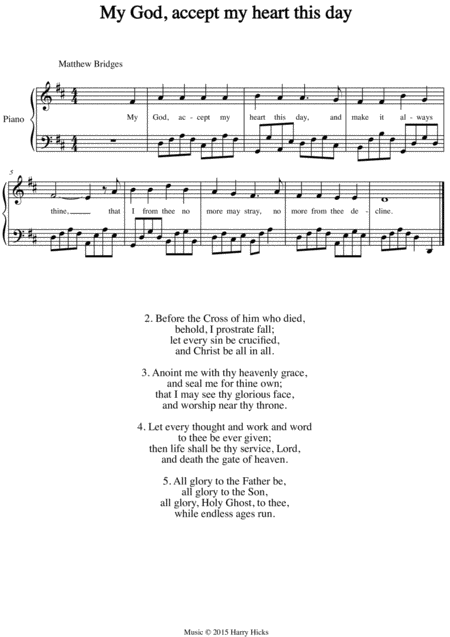 My God Accept My Heart This Day A New Tune To A Wonderful Old Hymn Sheet Music