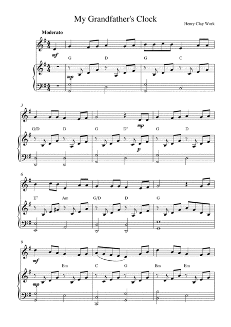 Free Sheet Music My Grandfathers Clock Harmonica Solo And Piano Accompaniment