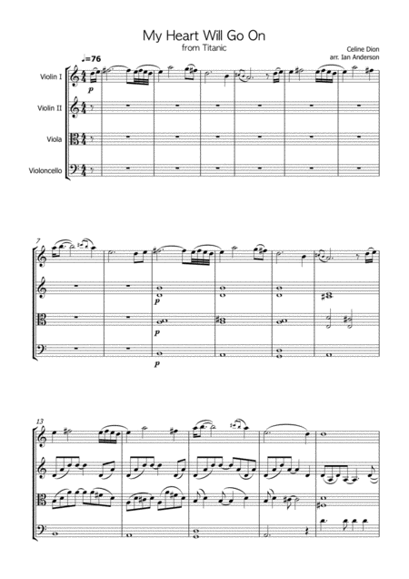 My Heart Will Go On From Titanic String Quartet Sheet Music