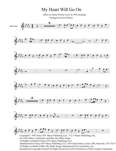 My Heart Will Go On Love Theme From Titanic Alto Sax Sheet Music