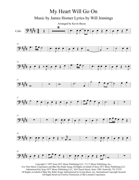 My Heart Will Go On Love Theme From Titanic Cello Sheet Music