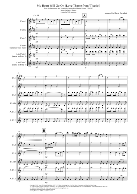 My Heart Will Go On Love Theme From Titanic For Flute Quartet Sheet Music