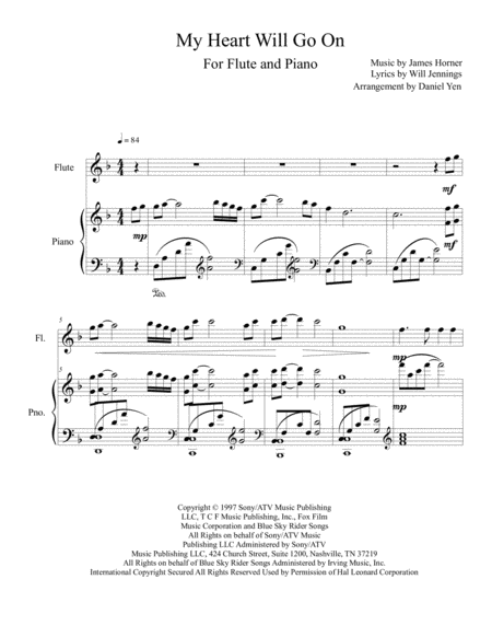 Free Sheet Music My Heart Will Go On Love Theme From Titanic For Flute Solo With Piano Accompaniment