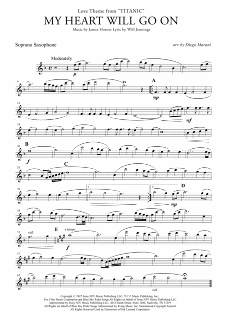 My Heart Will Go On Love Theme From Titanic For Saxophone Quartet Sheet Music