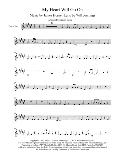 My Heart Will Go On Love Theme From Titanic Tenor Sax Sheet Music